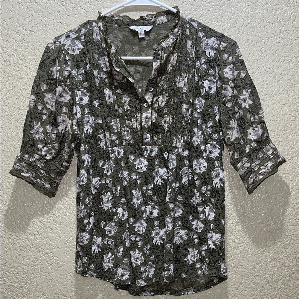 Lucky Brand Green Floral Button Down Shirt